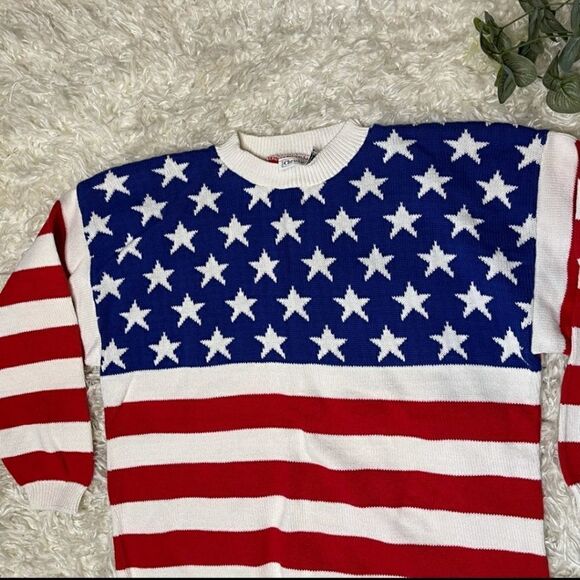 Vintage American Flag Knit Sweater Sz L? - Picture 3 of 5